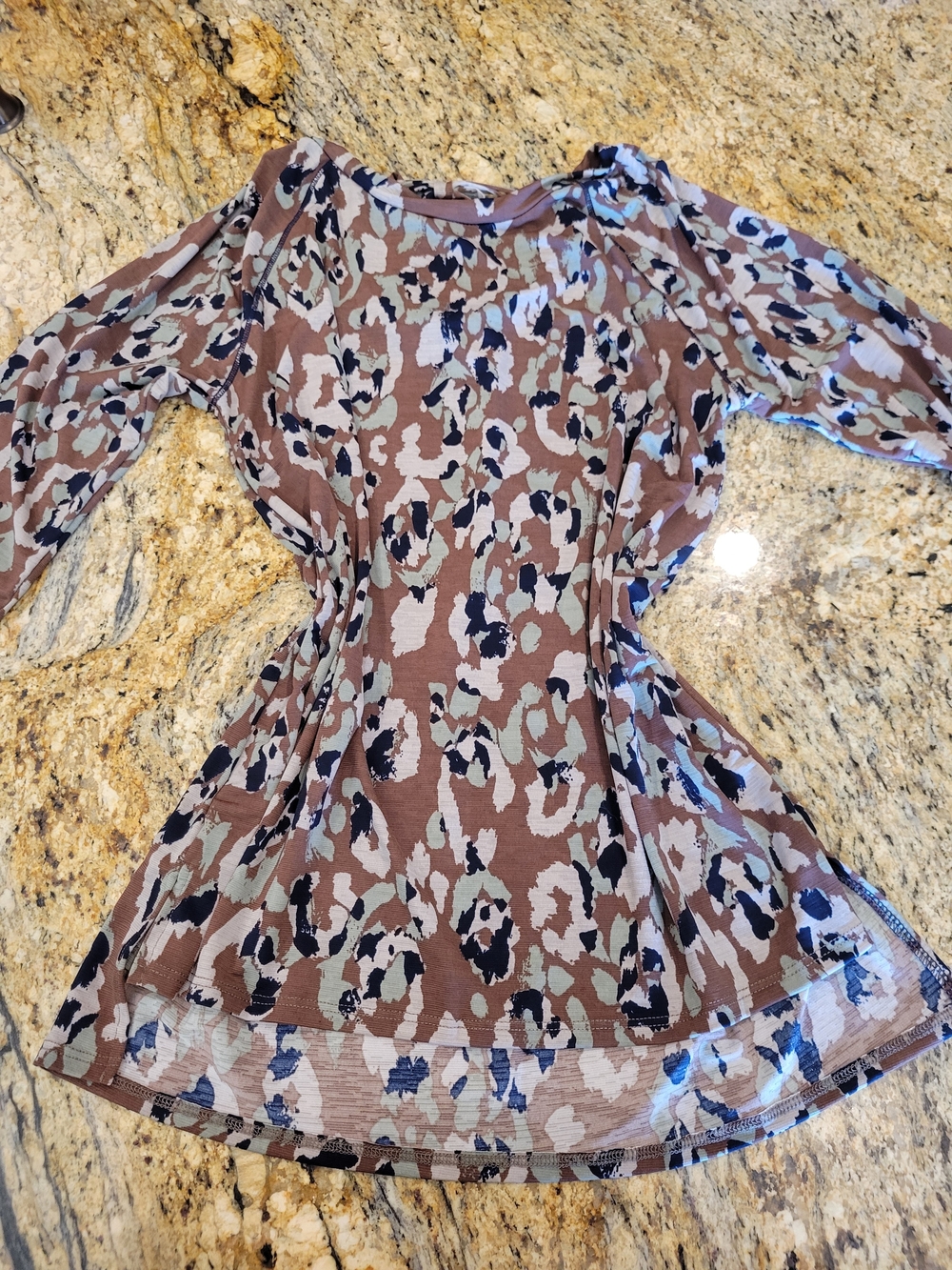 Sew In Love Taupe and Black Printed Long-Sleeve Tunic